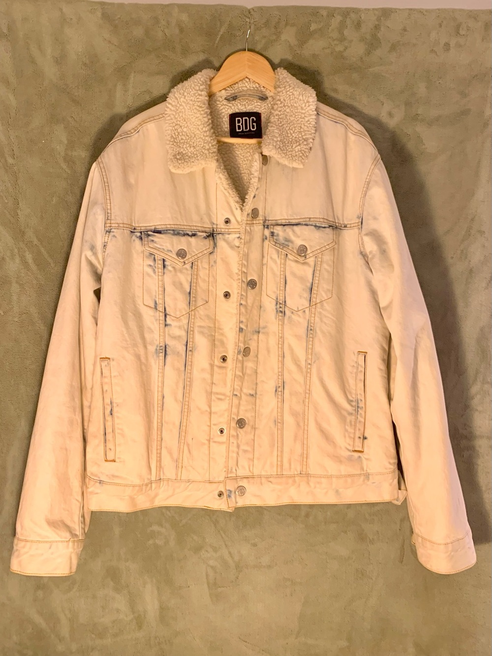 BDG Cream Sherpa-Trim Denim Jacket